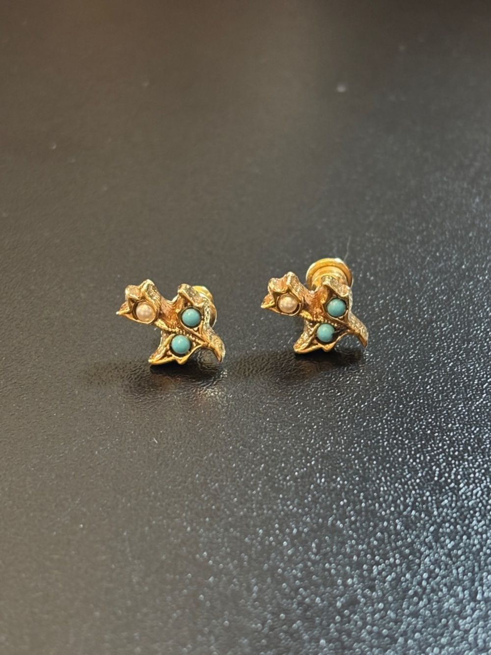 Gold-Tone Turquoise Accent Tulip Stud Earrings